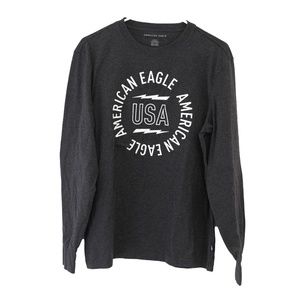 American Eagle Outfitters Men's Medium USA Brand Long-Sleeve Tee - Heather Gray